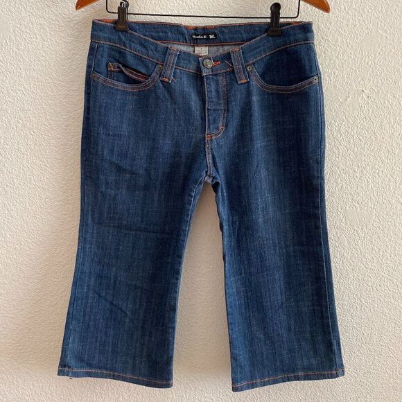 Vintage Y2K Frankie B Flap Pocket Mid-Rise Capri Cropped Jeans Size 8 Dark Wash - Picture 2 of 3